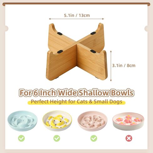 Elevated Slow Feeder Cat Bowl - Ceramic Cat Food Dish with Metal Stand, Anti-Slip - Pastel Series Slow Feeding Plate - 7 OZ - Ivory White in Saudi Arabia