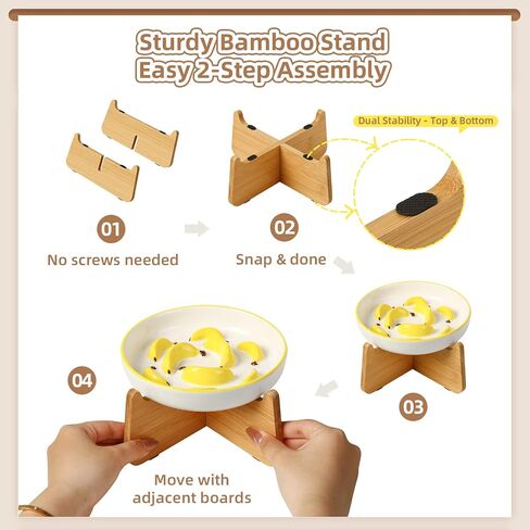 Elevated Slow Feeder Cat Bowl - Ceramic Cat Food Dish with Metal Stand, Anti-Slip - Pastel Series Slow Feeding Plate - 7 OZ - Ivory White in Saudi Arabia