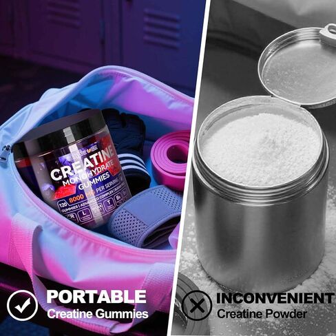Swing Arm Creatine Monohydrate Gummies 8000 mg for Men & Women, 120 Creatine Gummies for Muscle Growth, Strength & Recovery, Sugar Free Pre-Workout Supplement - Raspberry & Blueberry Flavor in Saudi Arabia