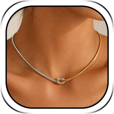 Snake Chain Necklace for Women Mixed Metal Jewelry Gold Silver Knot Necklace for Women Trendy in Saudi Arabia