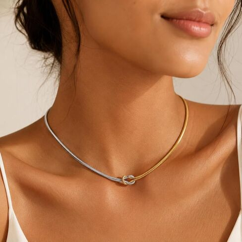 Snake Chain Necklace for Women Mixed Metal Jewelry Gold Silver Knot Necklace for Women Trendy in Saudi Arabia
