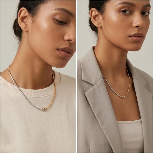 Snake Chain Necklace for Women Mixed Metal Jewelry Gold Silver Knot Necklace for Women Trendy in Saudi Arabia