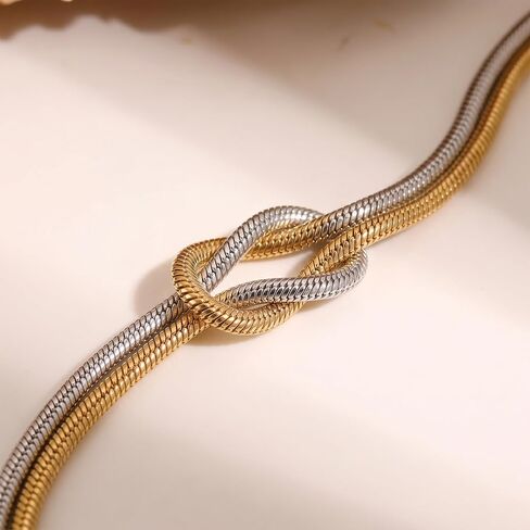 Snake Chain Necklace for Women Mixed Metal Jewelry Gold Silver Knot Necklace for Women Trendy in Saudi Arabia