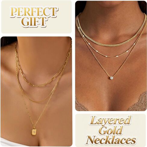 Gold Necklaces Set for Women Gold Plated Dainty Bow Disc Zirconia Heart Cross Square Layered Pendant Necklace Set for Women Trendy Jewelry Gift in Saudi Arabia