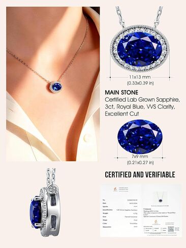 Certified 3CT Lab Grown Blue Sapphire Necklace, East-West Silver in Saudi Arabia