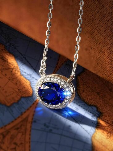 Certified 3CT Lab Grown Blue Sapphire Necklace, East-West Silver in Saudi Arabia
