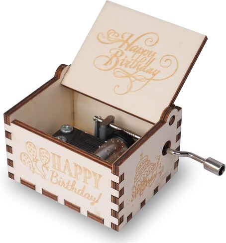 Happy Birthday Gifts Music Box, Wooden Hand Crank Musical Box for Wife Daughter Son Husband Boyfriend Girlfriend(Natural) in Saudi Arabia
