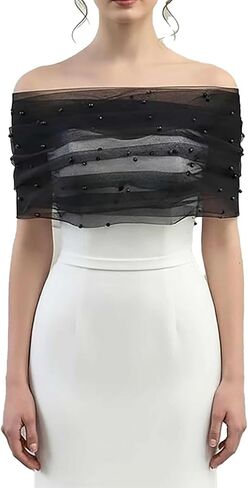 Women Off The Shoulder Pearl Sheer Shawl Formal Sheer Wedding Shawl Outerwear Formal Dresses in Saudi Arabia
