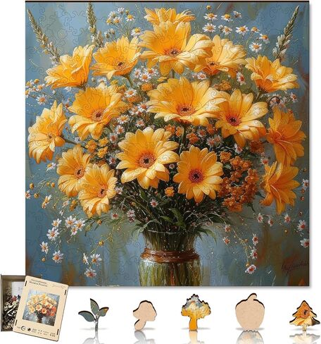 Flower Wooden Puzzles for Adults- Daisy Wooden Jigsaw Puzzles 200 Pieces, 11.2 inch Medium Family Reunion Puzzle for Adults and Kids, Exquisite Packaging, Best Women's Day Gifts for Mothers Family in Kuwait