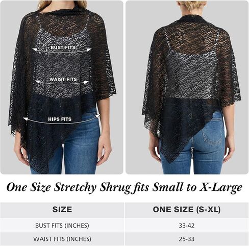 Cuffbow Women Lace Poncho Shrug Lightweight Cape Long Poncho Shrug Summer Sheer Cover-up Top Bolero Shawl for Evening Dress Black in Saudi Arabia