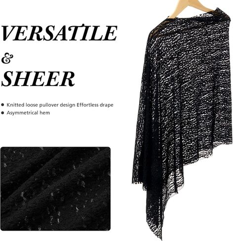 Cuffbow Women Lace Poncho Shrug Lightweight Cape Long Poncho Shrug Summer Sheer Cover-up Top Bolero Shawl for Evening Dress Black in Saudi Arabia