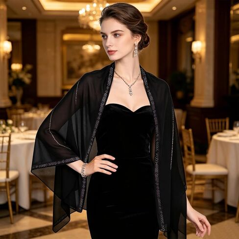 Choyaxo الحجاب وشاح الراين وشاح شيفون شال شفاف لفساتين السهرة شال أنيق يلتف لحفل الزفاف الزفاف in Kuwait