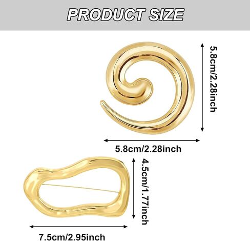 2Pcs Gold Spiral Geometric Brooches, Gold Pins for Clothes Exquisite Brooches & Pins Decorations for Women Fashion Weddings Suit Dress Clothing Accessorie in Saudi Arabia