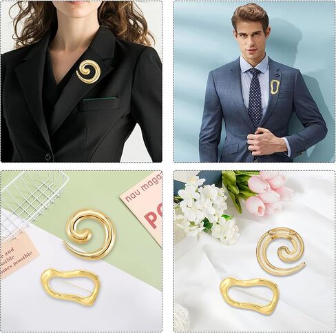 2Pcs Gold Spiral Geometric Brooches, Gold Pins for Clothes Exquisite Brooches & Pins Decorations for Women Fashion Weddings Suit Dress Clothing Accessorie in Saudi Arabia