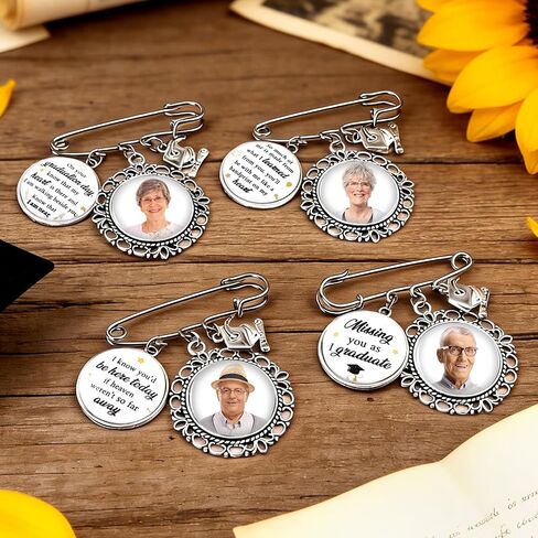 8 Sets Graduation Memorial Pin Personalized Graduation Memorial Photo Brooch Pin Tassel Charm Custom Keepsake Pins Tassel Photo Charm Memorial Gifts for College High School Class of 2026 in Saudi Arabia