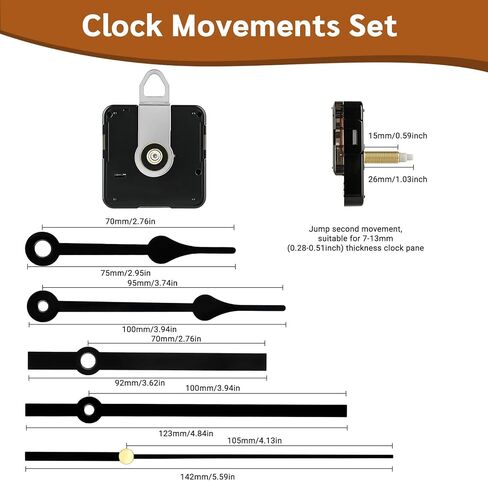 Clock Mechanism Replacement Kit, Quartz Clock Movement Replacement with 2 Pairs Clock Hands, Battery Clock Replacement Mechanism Include Clock Hands DIY Repair Parts(Total Shaft Length 26mm) in Kuwait