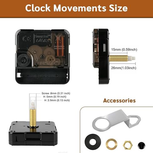 Clock Mechanism Replacement Kit, Quartz Clock Movement Replacement with 2 Pairs Clock Hands, Battery Clock Replacement Mechanism Include Clock Hands DIY Repair Parts(Total Shaft Length 26mm) in Kuwait