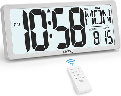 XREXS Digital Wall Clock with Backlight (Not Constantly Illuminated), 14.17 Inch Large Wall Clock with Remote Control, Count Down Timer, Battery Operated Digital Clock with Temperature, Date&Week in Saudi Arabia
