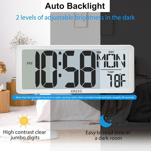 XREXS Digital Wall Clock with Backlight (Not Constantly Illuminated), 14.17 Inch Large Wall Clock with Remote Control, Count Down Timer, Battery Operated Digital Clock with Temperature, Date&Week in Saudi Arabia
