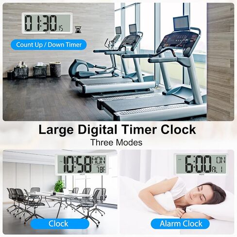 XREXS Digital Wall Clock with Backlight (Not Constantly Illuminated), 14.17 Inch Large Wall Clock with Remote Control, Count Down Timer, Battery Operated Digital Clock with Temperature, Date&Week in Saudi Arabia