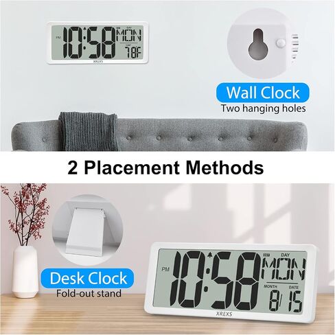 XREXS Digital Wall Clock with Backlight (Not Constantly Illuminated), 14.17 Inch Large Wall Clock with Remote Control, Count Down Timer, Battery Operated Digital Clock with Temperature, Date&Week in Saudi Arabia