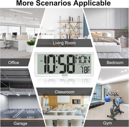 XREXS Digital Wall Clock with Backlight (Not Constantly Illuminated), 14.17 Inch Large Wall Clock with Remote Control, Count Down Timer, Battery Operated Digital Clock with Temperature, Date&Week in Saudi Arabia