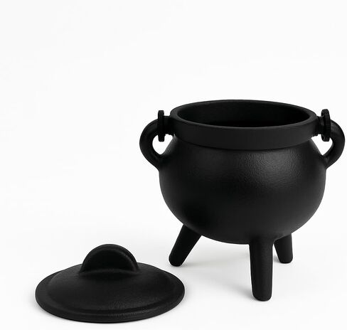Cast Iron Cauldron with Lid Handle, Ideal for smudging, Incense Burning, Ritual Purpose, Decoration, Candle Holder,etc. (Pot Style 4" Dia (BR90)) in Saudi Arabia