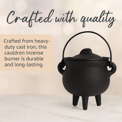 Cast Iron Cauldron with Lid Handle, Ideal for smudging, Incense Burning, Ritual Purpose, Decoration, Candle Holder,etc. (Pot Style 4" Dia (BR90)) in Saudi Arabia