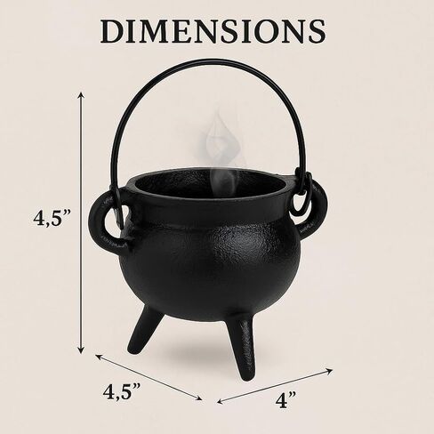 Cast Iron Cauldron with Lid Handle, Ideal for smudging, Incense Burning, Ritual Purpose, Decoration, Candle Holder,etc. (Pot Style 4" Dia (BR90)) in Saudi Arabia