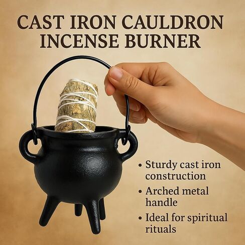 Cast Iron Cauldron with Lid Handle, Ideal for smudging, Incense Burning, Ritual Purpose, Decoration, Candle Holder,etc. (Pot Style 4" Dia (BR90)) in Saudi Arabia