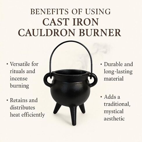Cast Iron Cauldron with Lid Handle, Ideal for smudging, Incense Burning, Ritual Purpose, Decoration, Candle Holder,etc. (Pot Style 4" Dia (BR90)) in Saudi Arabia