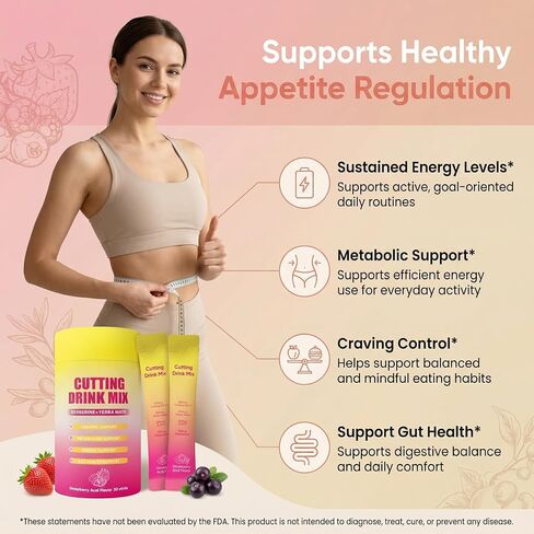 Cutting Drink Mix – Supports Satiety, Energy & Gut Health | Great-Tasting Blend with Berberine, Chromium, Yerba Mate & Magnesium, Strawberry Acai Flavor – 30 Sticks (1) in Saudi Arabia