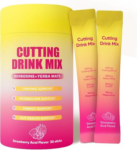 Cutting Drink Mix – Supports Satiety, Energy & Gut Health | Great-Tasting Blend with Berberine, Chromium, Yerba Mate & Magnesium, Strawberry Acai Flavor – 30 Sticks (1) in Saudi Arabia