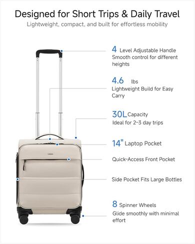 LUGGEX 18x14x8 Underseat Carry On Luggage with Spinner Wheels, UDS Softside Lightweight Suitcase for 2-Day Travel(UX-Pro, Black, 18x14x8) in Saudi Arabia
