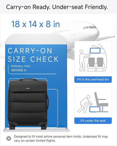 LUGGEX 18x14x8 Underseat Carry On Luggage with Spinner Wheels, UDS Softside Lightweight Suitcase for 2-Day Travel(UX-Pro, Black, 18x14x8) in Saudi Arabia