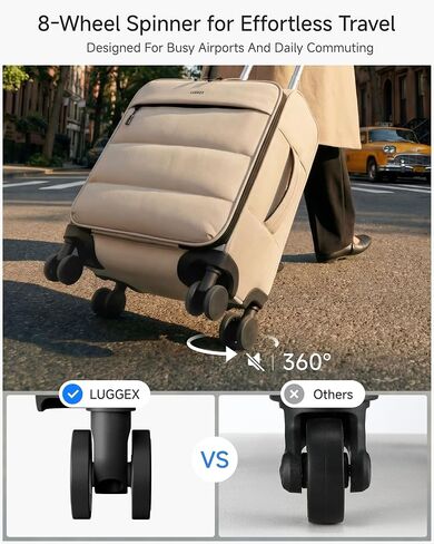 LUGGEX 18x14x8 Underseat Carry On Luggage with Spinner Wheels, UDS Softside Lightweight Suitcase for 2-Day Travel(UX-Pro, Black, 18x14x8) in Saudi Arabia
