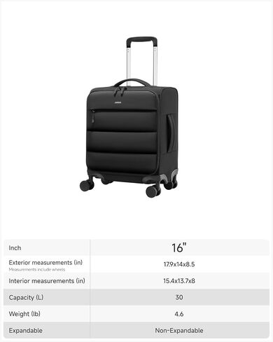 LUGGEX 18x14x8 Underseat Carry On Luggage with Spinner Wheels, UDS Softside Lightweight Suitcase for 2-Day Travel(UX-Pro, Black, 18x14x8) in Saudi Arabia