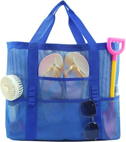 Large Mesh Beach Tote Bag, 9-Pocket Foldable Summer Vacation Beach Bag for Travel, Pool, Gym, Cruise in Saudi Arabia