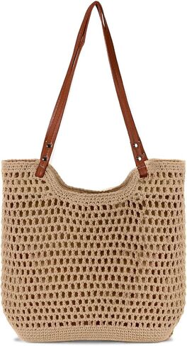 Crochet Beach Bag for Women, Woven Beach Tote with Zipper Closure, Large Boho Summer Bag for Vacation & Pool | Multiple Occasions in Saudi Arabia