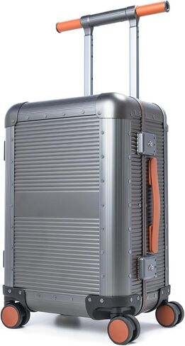 Full Aluminum 20 inch Carry on Luggage, Wide Handle with Phone Holder Hardside Vintage Suitcase, Zipperless with TSA Lock and Spinner Wheels, Small travel Rolling Luggage (Gray) in Saudi Arabia