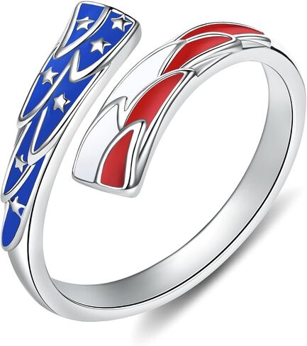 YLT Sterling Silver Plated 250th Anniversary American Flag Ring Patriotic Star Adjustment Ring 4th of July Independence Day Jewelry Gift for Women in Saudi Arabia