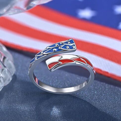 YLT Sterling Silver Plated 250th Anniversary American Flag Ring Patriotic Star Adjustment Ring 4th of July Independence Day Jewelry Gift for Women in Saudi Arabia