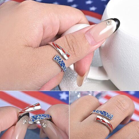 YLT Sterling Silver Plated 250th Anniversary American Flag Ring Patriotic Star Adjustment Ring 4th of July Independence Day Jewelry Gift for Women in Saudi Arabia