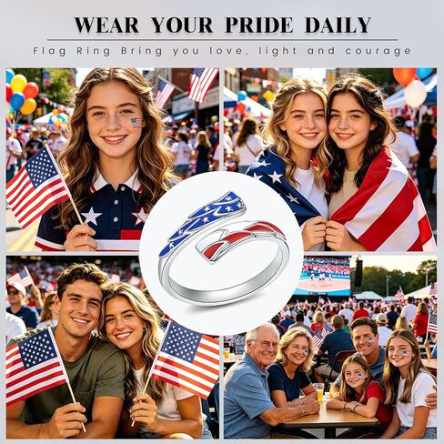 YLT Sterling Silver Plated 250th Anniversary American Flag Ring Patriotic Star Adjustment Ring 4th of July Independence Day Jewelry Gift for Women in Saudi Arabia