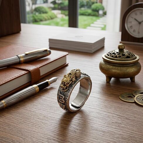 خاتم Pixiu للنساء، خاتم الحظ مع تصميم Feng Shui، حلقات الحظ السعيد لمحترفي الأعمال والمستثمرين في الأسهم، مجموعة حلقات Pixiu قابلة للتعديل مع بطاقة الثروة in Kuwait