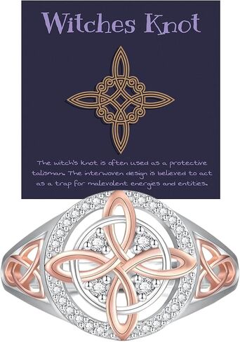 Witches Protection Knot Ring for Women, Handmade Celtic Knot Triquetra Trinity Copper Rings Rose-Gold Detail Jewelry Card in Kuwait