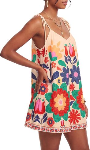 LYANER Women's Floral Tie Shoulder V Neck Backless Wide Leg Boho Vacation Romper Jumpsuits in Kuwait