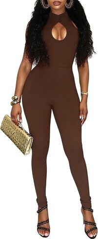 Hafailia One Piece Jumpsuits for Women Sexy Club Outfits Sleeveless Cutout Bodycon Romper Backless Catsuit for Going Out in Kuwait