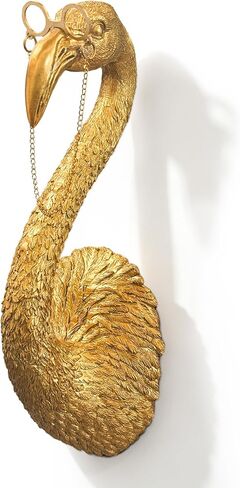 Juedawyal Gold Animal Heads for Wall - 8" Whimsical Flamingo Resin Animal Wall Decor with Gold Glasses & Chain - Quirky Tropical Bust for Bathroom, Nursery & Bedroom - Unique Art Deco Sculpture Gift in Saudi Arabia