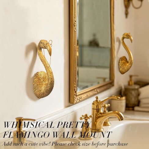Juedawyal Gold Animal Heads for Wall - 8" Whimsical Flamingo Resin Animal Wall Decor with Gold Glasses & Chain - Quirky Tropical Bust for Bathroom, Nursery & Bedroom - Unique Art Deco Sculpture Gift in Saudi Arabia